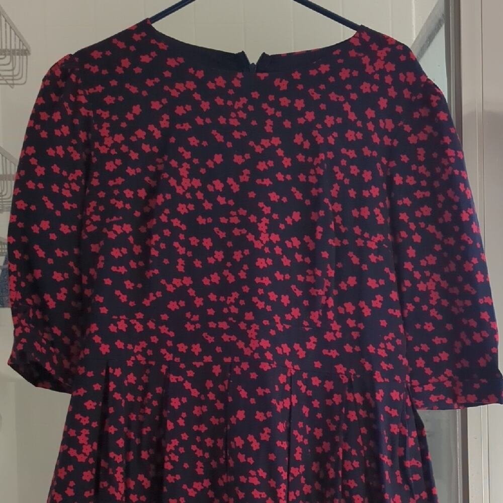 Vintage‎ Inspired Navy Red Floral Dress | Feminine Fit & Flare Midi
